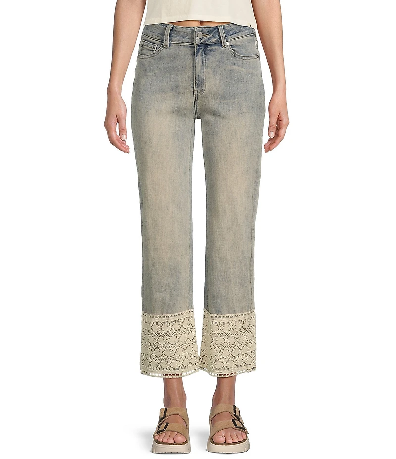 Prosperity Denim Mid Rise Straight Leg Crochet Hem Cropped Jeans
