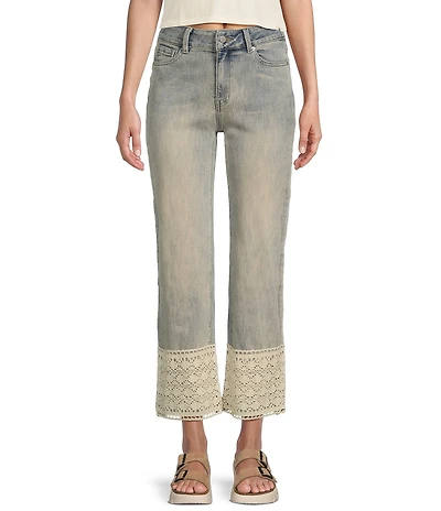 Prosperity Denim Mid Rise Straight Leg Crochet Hem Cropped Jeans