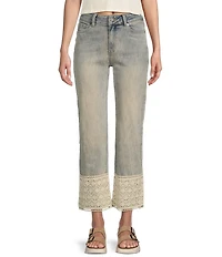 Prosperity Denim Mid Rise Straight Leg Crochet Hem Cropped Jeans