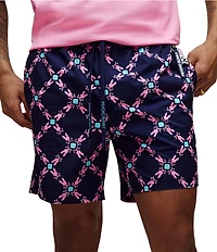 Psycho Bunny Aram Bunny Diamond Print 5 3/4#double; Inseam Swim Trunks