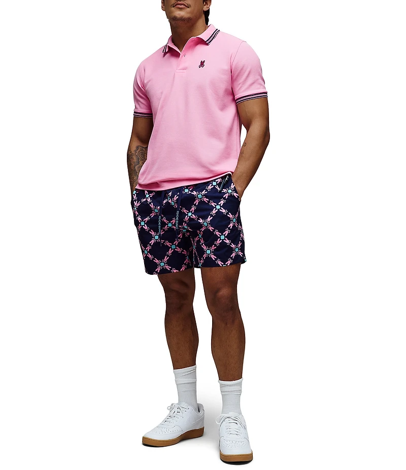 Psycho Bunny Aram Bunny Diamond Print 5 3/4#double; Inseam Swim Trunks