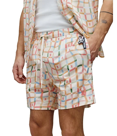 Psycho Bunny Atlas 5.75#double; Inseam Printed Swim Trunks