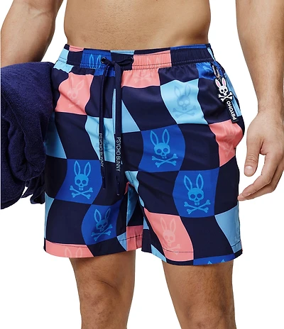 Psycho Bunny Atlas Allover Bunny Print 5 3/4#double; Inseam Swim Trunks