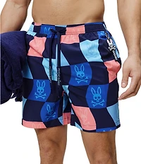 Psycho Bunny Atlas Allover Bunny Print 5 3/4#double; Inseam Swim Trunks