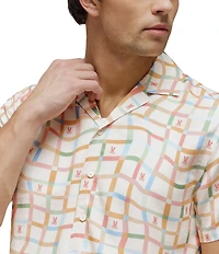 Psycho Bunny Atlas Placement Grid Graphic Short Sleeve Woven Camp Shirt