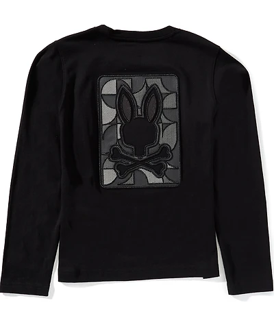 Psycho Bunny Big Boys Long Sleeve Marlo Herringbone Applique T-Shirt