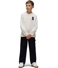 Psycho Bunny Big Boys Long Sleeve Marlo Herringbone Applique T-Shirt