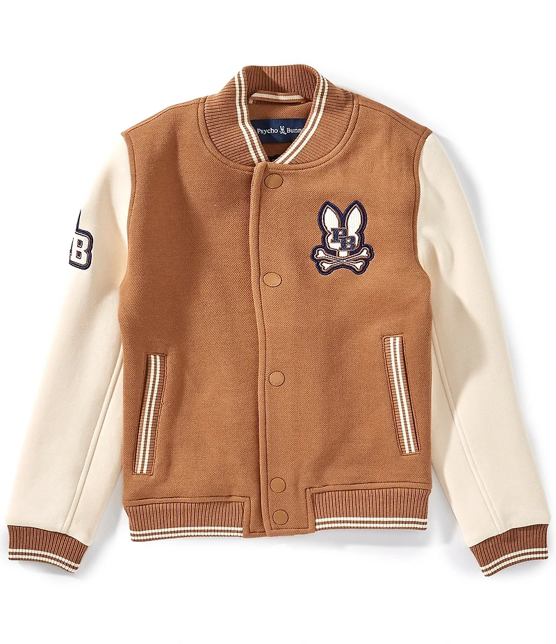 Psycho Bunny Big Boys Long-Sleeve Wade Color Block Jersey/Canvas Bomber Jacket
