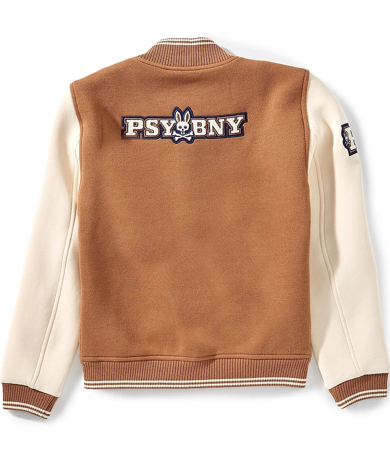 Psycho Bunny Big Boys Long-Sleeve Wade Color Block Jersey/Canvas Bomber Jacket