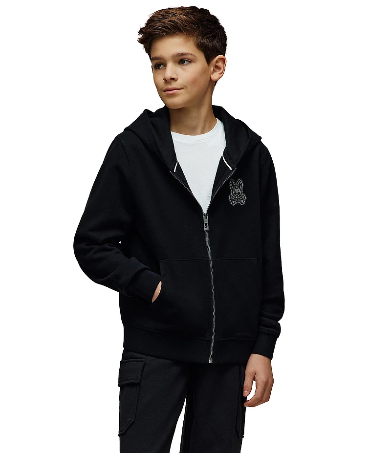 Psycho Bunny Big Boys Marlo Herringbone Patch Full Zip Hoodie