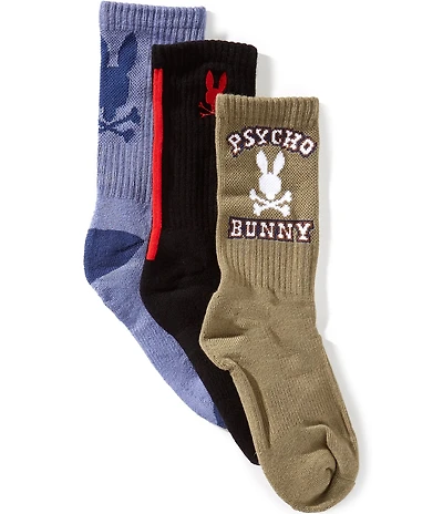 Psycho Bunny Big Boys Patterned Crew Dress Socks Three-Pack