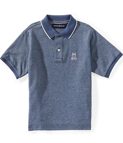 Psycho Bunny Big Boys Short Sleeve Indigo Jersey Crepe Polo Shirt