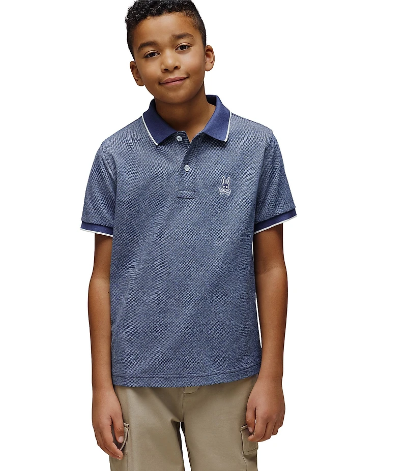 Psycho Bunny Big Boys Short Sleeve Indigo Jersey Crepe Polo Shirt