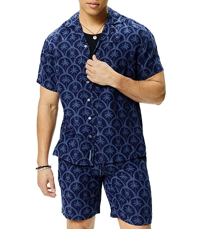 Psycho Bunny Brad Linen Blend Short Sleeve Woven Camp Shirt