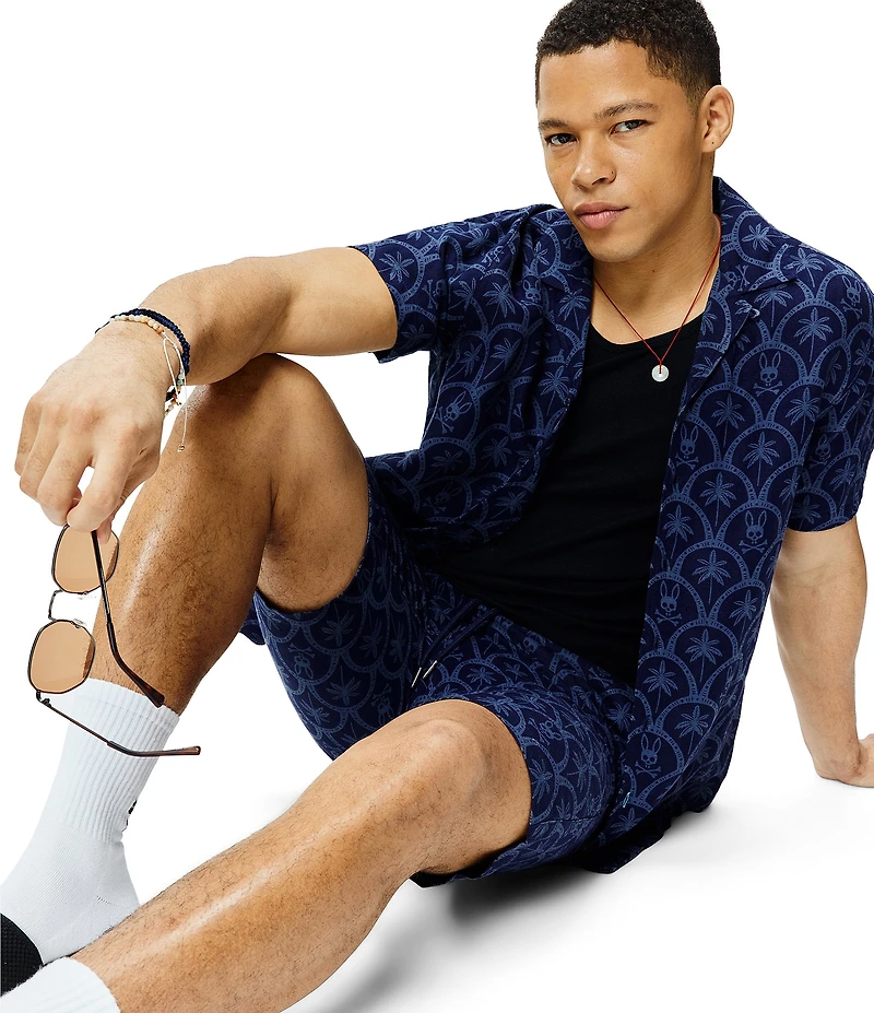 Psycho Bunny Brad Linen Blend Short Sleeve Woven Camp Shirt