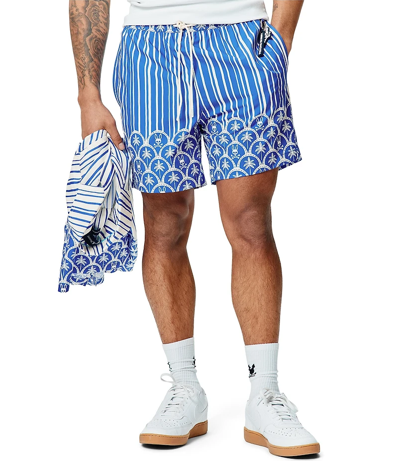 Psycho Bunny Brad Palm Print Swim Trunks