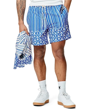 Psycho Bunny Brad Palm Print Swim Trunks