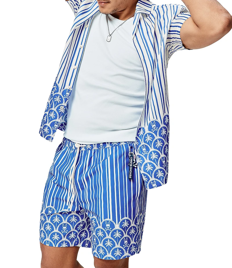 Psycho Bunny Brad Palm Print Swim Trunks