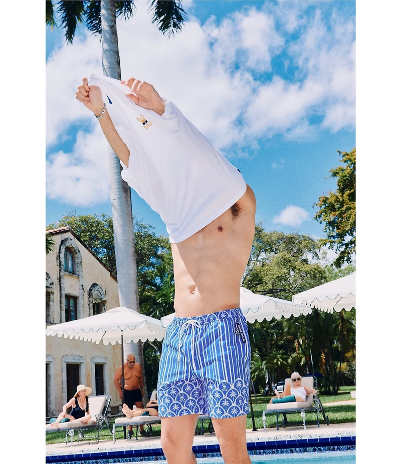 Psycho Bunny Brad Palm Print Swim Trunks