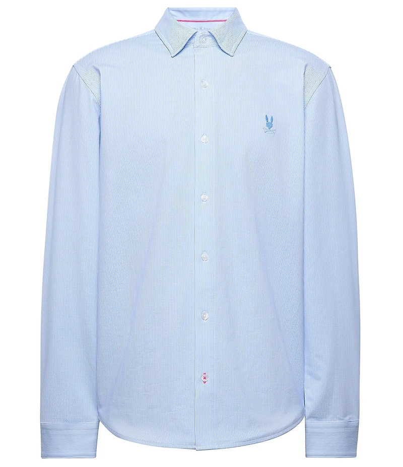 Psycho Bunny Brook Classic Fit Spread Collar Striped Stretch Knit Dress Shirt