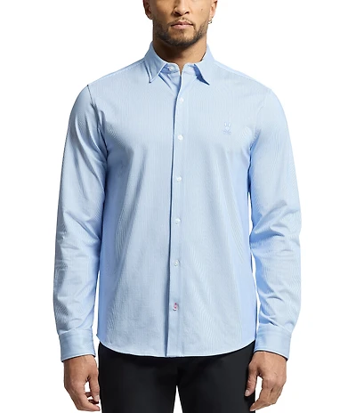 Psycho Bunny Brook Classic Fit Spread Collar Striped Stretch Knit Dress Shirt