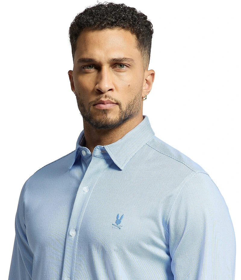 Psycho Bunny Brook Classic Fit Spread Collar Striped Stretch Knit Dress Shirt