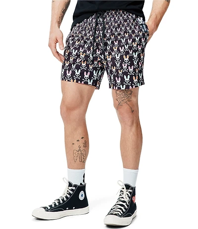 Psycho Bunny Byron Allover Bunny Printed 5.75#double; Inseam Swim Trunks