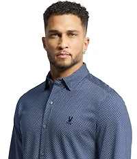 Psycho Bunny Connor Classic Fit Spread Collar Patterned Stretch Knit Dress Shirt