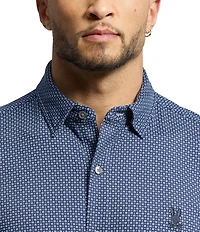 Psycho Bunny Connor Classic Fit Spread Collar Patterned Stretch Knit Dress Shirt