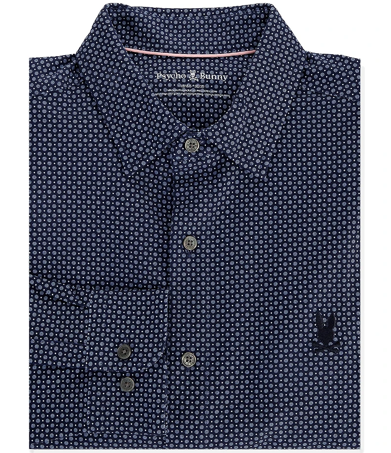 Psycho Bunny Connor Classic Fit Spread Collar Patterned Stretch Knit Dress Shirt