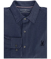 Psycho Bunny Connor Classic Fit Spread Collar Patterned Stretch Knit Dress Shirt