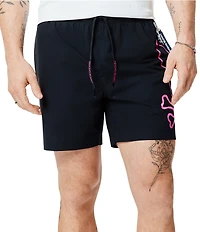 Psycho Bunny Duncan Neon Bunny Outline Solid 5.75#double; Inseam Swim Trunks