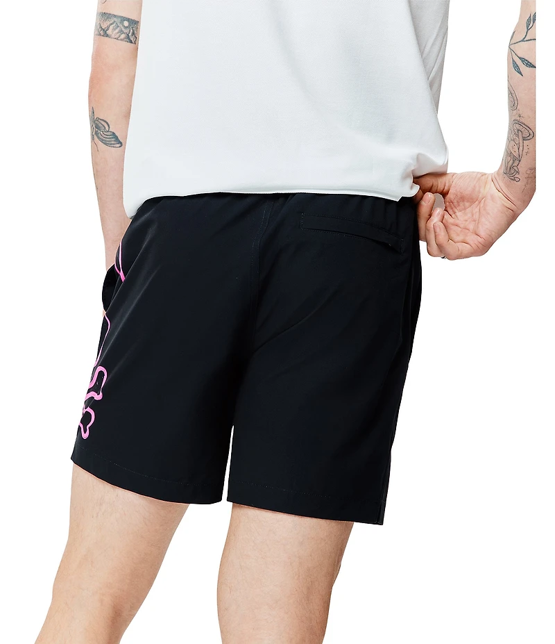 Psycho Bunny Duncan Neon Bunny Outline Solid 5.75#double; Inseam Swim Trunks