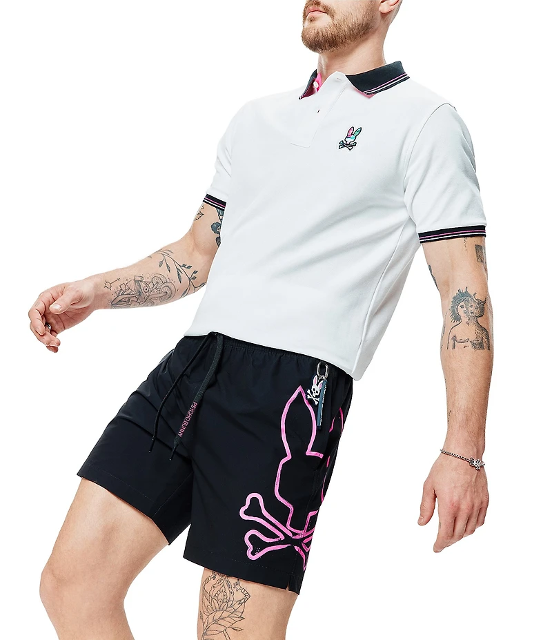 Psycho Bunny Duncan Neon Bunny Outline Solid 5.75#double; Inseam Swim Trunks