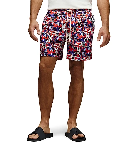 Psycho Bunny Florian Allover Print Swim Trunks