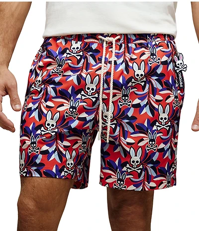 Psycho Bunny Florian Allover Print Swim Trunks