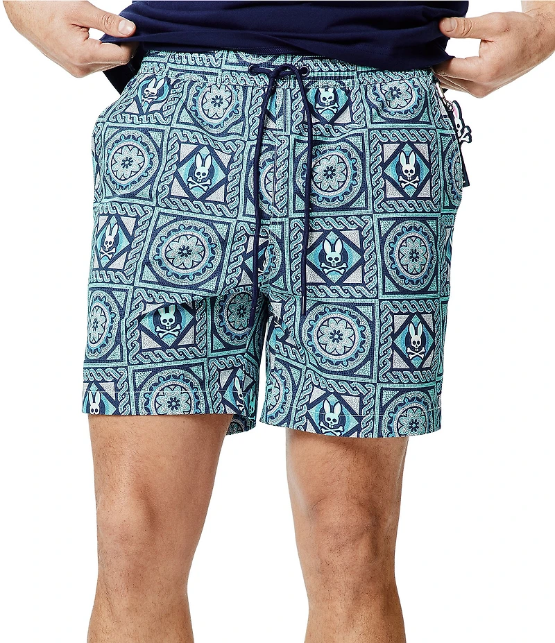 Psycho Bunny Frank Bunny Panel Patterned 5.75#double; Inseam Swim Trunks