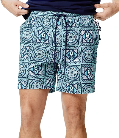 Psycho Bunny Frank Bunny Panel Patterned 5.75#double; Inseam Swim Trunks