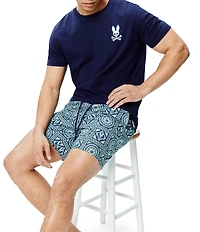 Psycho Bunny Frank Bunny Panel Patterned 5.75#double; Inseam Swim Trunks