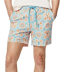 Psycho Bunny Frank Bunny Panel Patterned 5.75#double; Inseam Swim Trunks