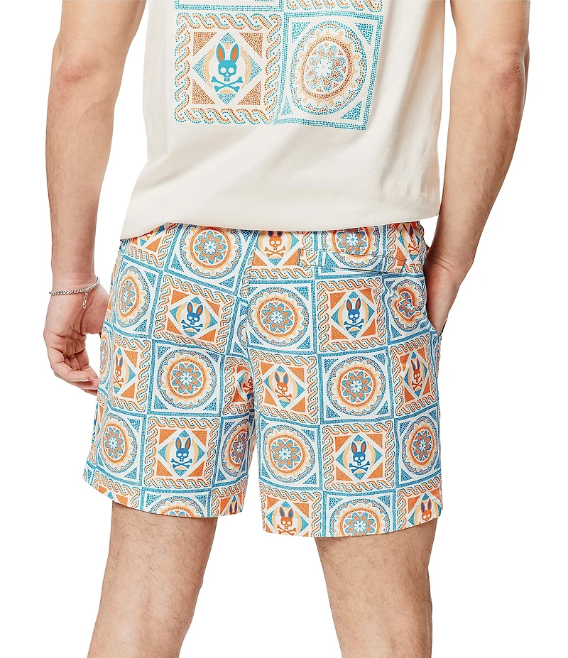 Psycho Bunny Frank Bunny Panel Patterned 5.75#double; Inseam Swim Trunks