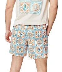 Psycho Bunny Frank Bunny Panel Patterned 5.75#double; Inseam Swim Trunks