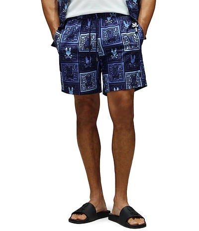 Psycho Bunny Gio Allover Print 6#double; Inseam Swim Trunks