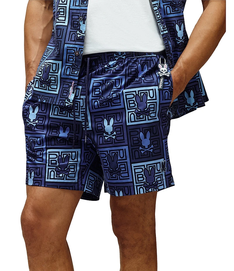 Psycho Bunny Gio Allover Print 6#double; Inseam Swim Trunks