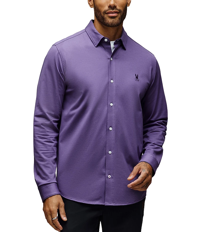 Psycho Bunny Jackson Classic Fit Spread Collar Solid Stretch Knit Dress Shirt