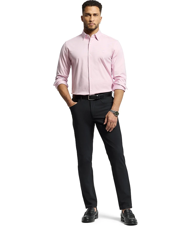 Psycho Bunny Jackson Classic Fit Spread Collar Solid Stretch Knit Dress Shirt