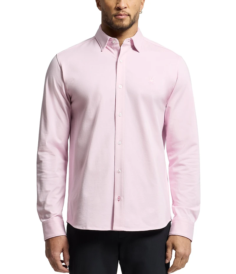 Psycho Bunny Jackson Classic Fit Spread Collar Solid Stretch Knit Dress Shirt