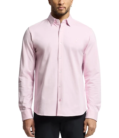 Psycho Bunny Jackson Classic Fit Spread Collar Solid Stretch Knit Dress Shirt