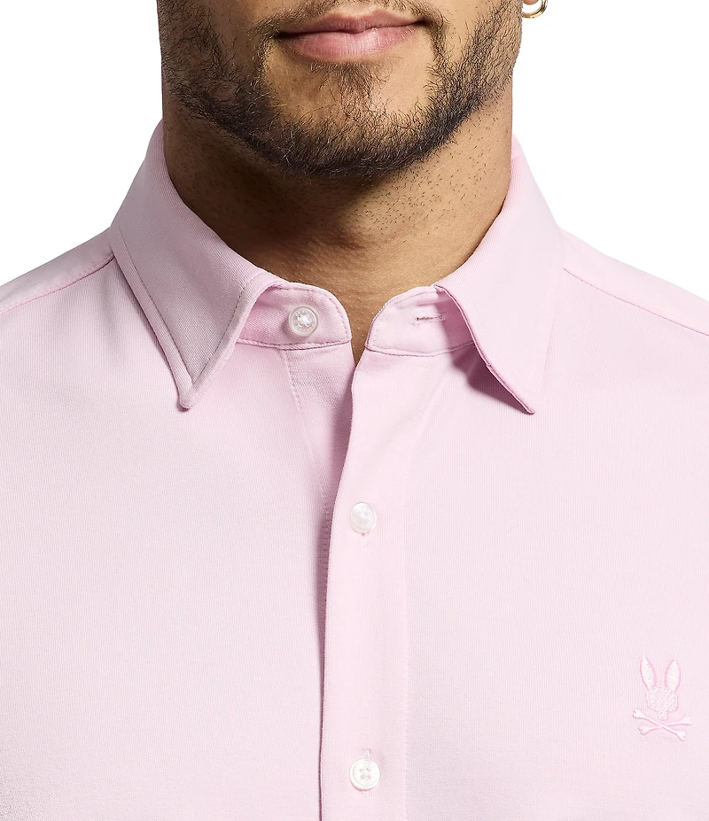 Psycho Bunny Jackson Classic Fit Stretch Knit Spread Collar Solid Dress Shirt