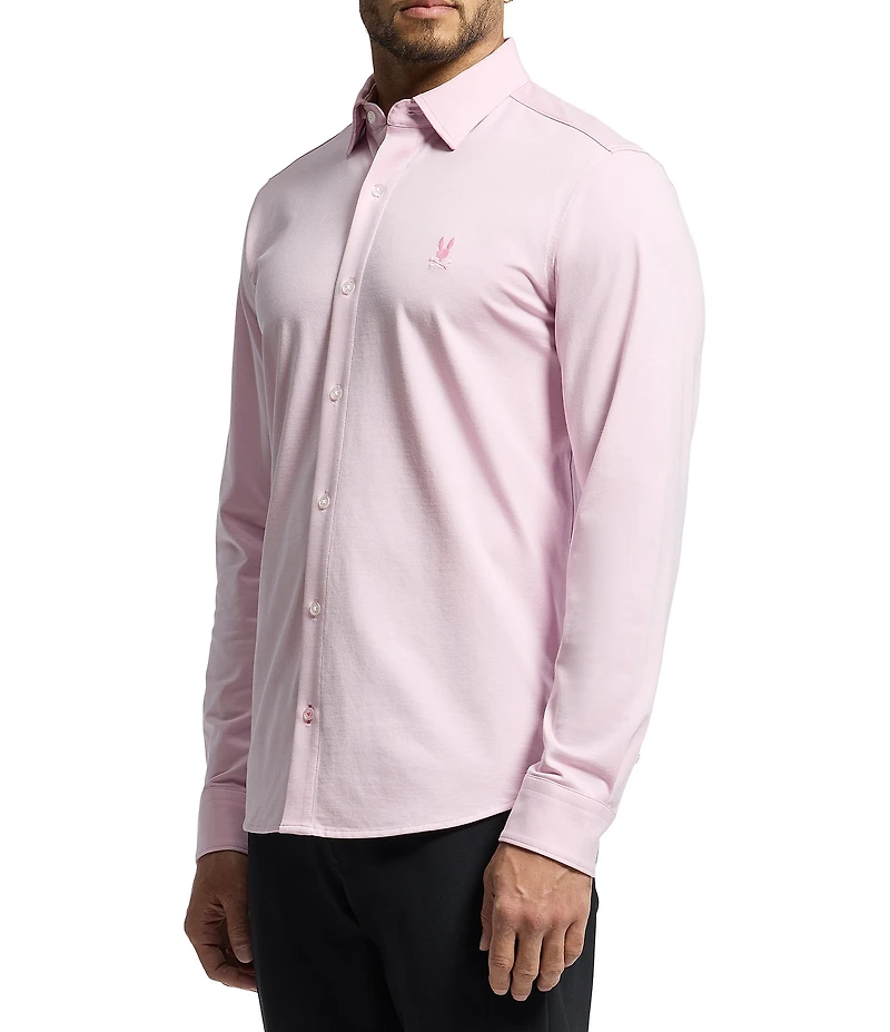Psycho Bunny Jackson Classic Fit Stretch Knit Spread Collar Solid Dress Shirt